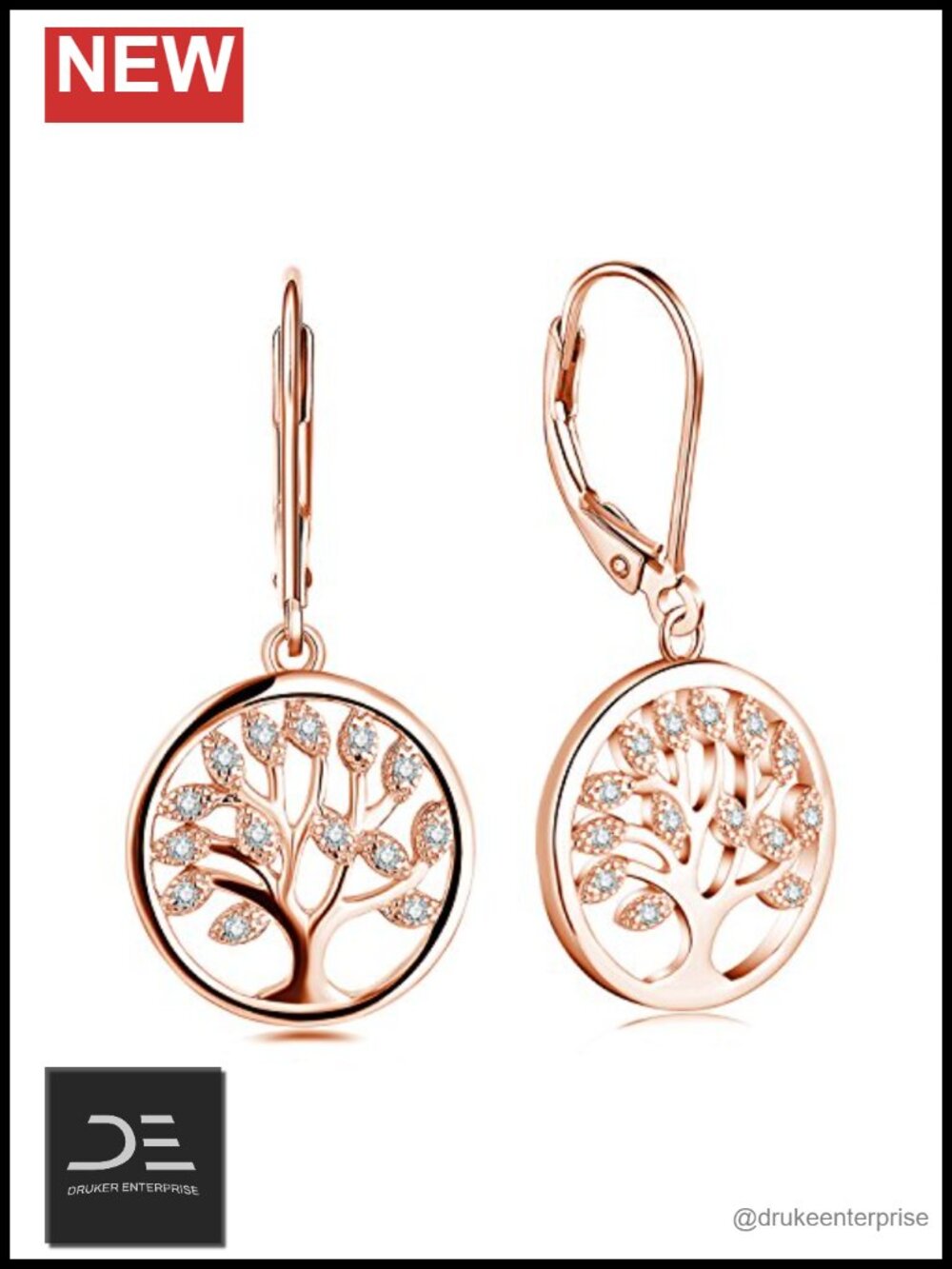 925 Sterling Silver Cubic Zirconia Tree of Life Leverback Earrings